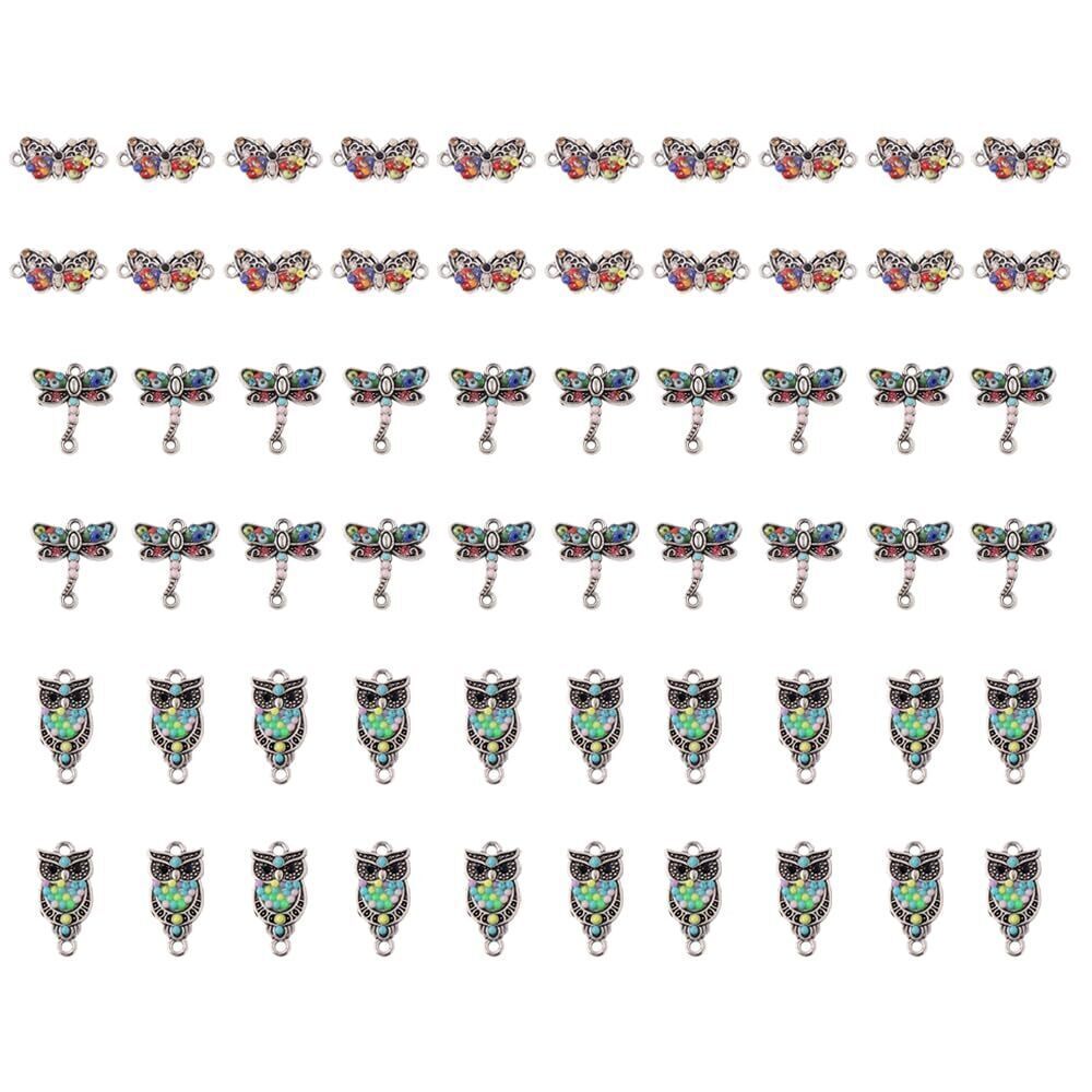 5051 60Pcs Elegant Silver Crystal Dragonfly Butterfly Owl Charms for DIY